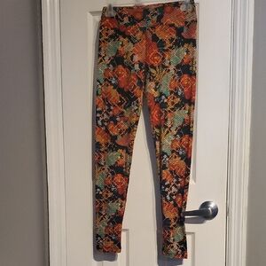 LuLaRoe Abstract Patterned Leggings - Orange, Green, Black